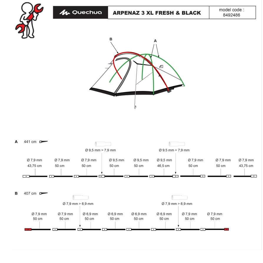 repair-tent-arpenaz-3-person-XL-fresh-and-black-quechua-broken