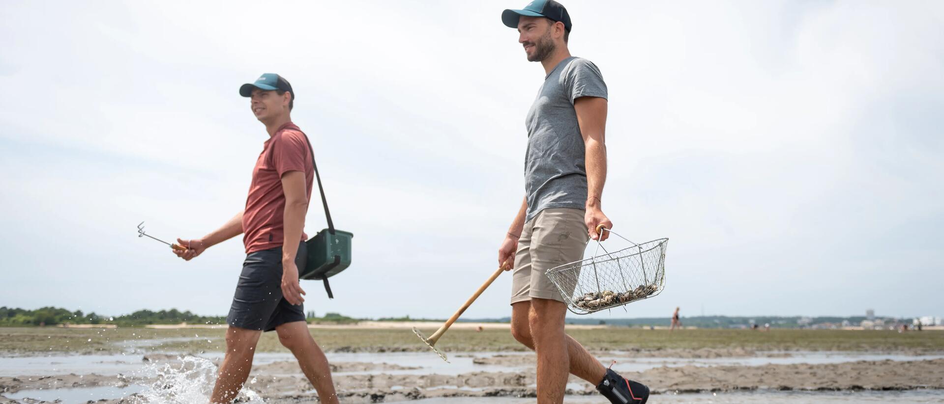 Two men walking with lure to start fishing