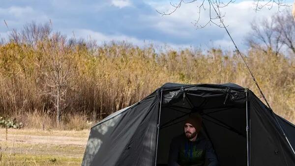 Man sitting in tent 