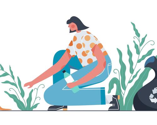 Ilustração de mulher catando lixo