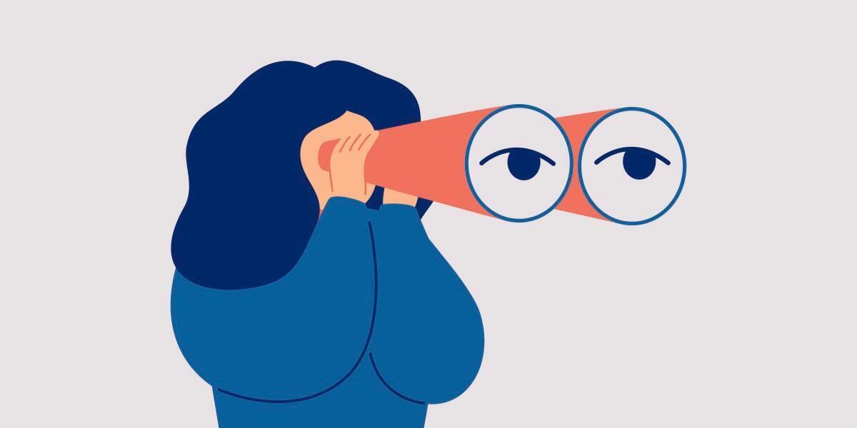 Illustration woman looking with binoculars