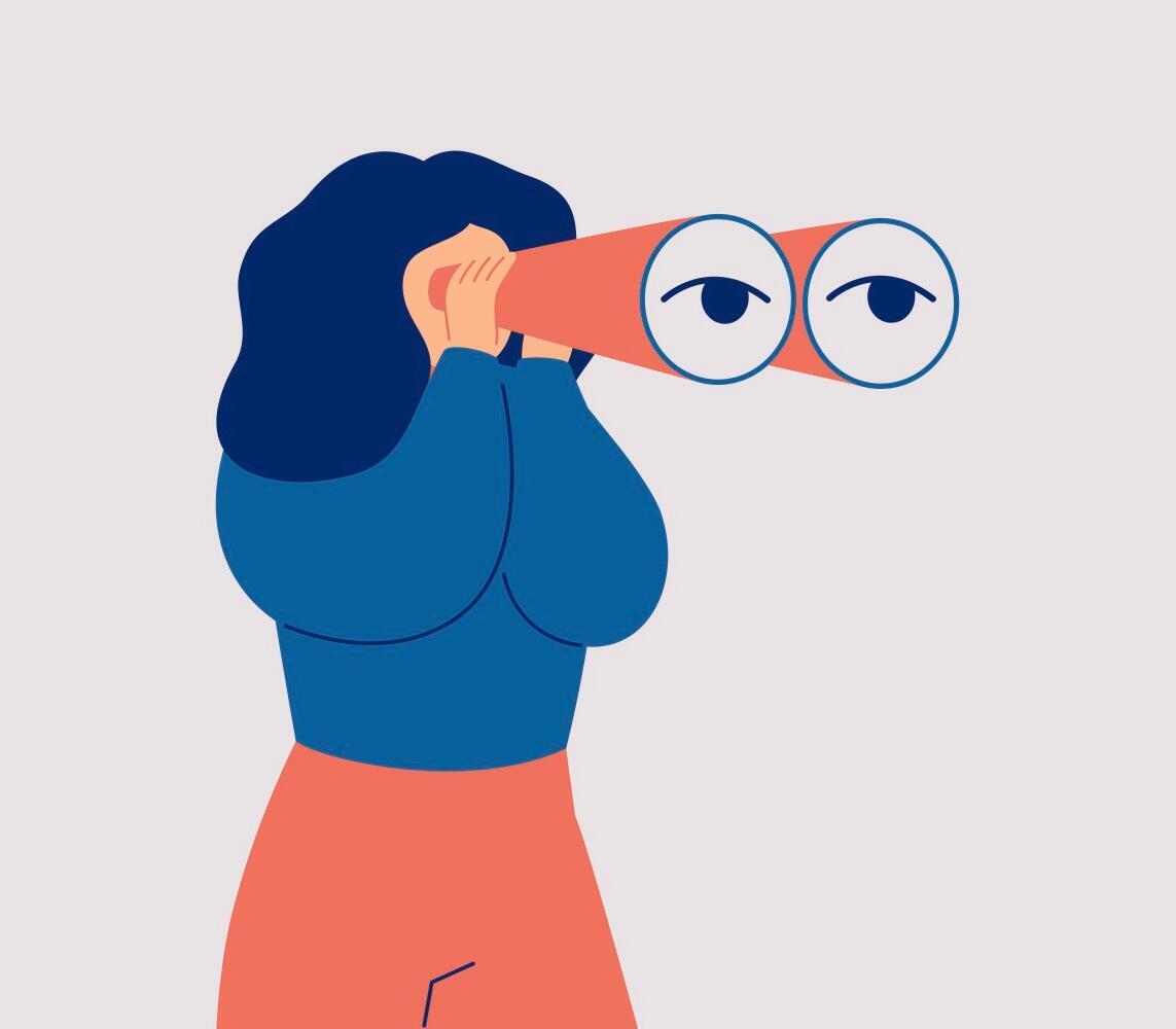 Illustration woman looking on binoculars
