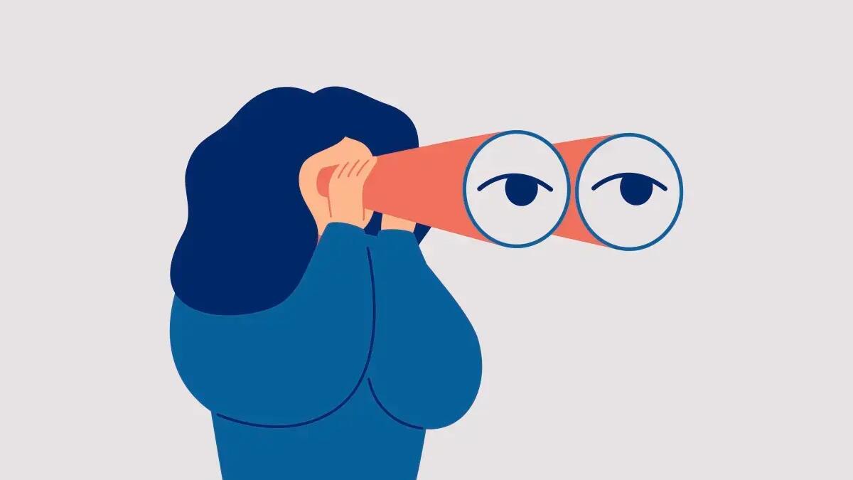 Illustration woman looking with binoculars
