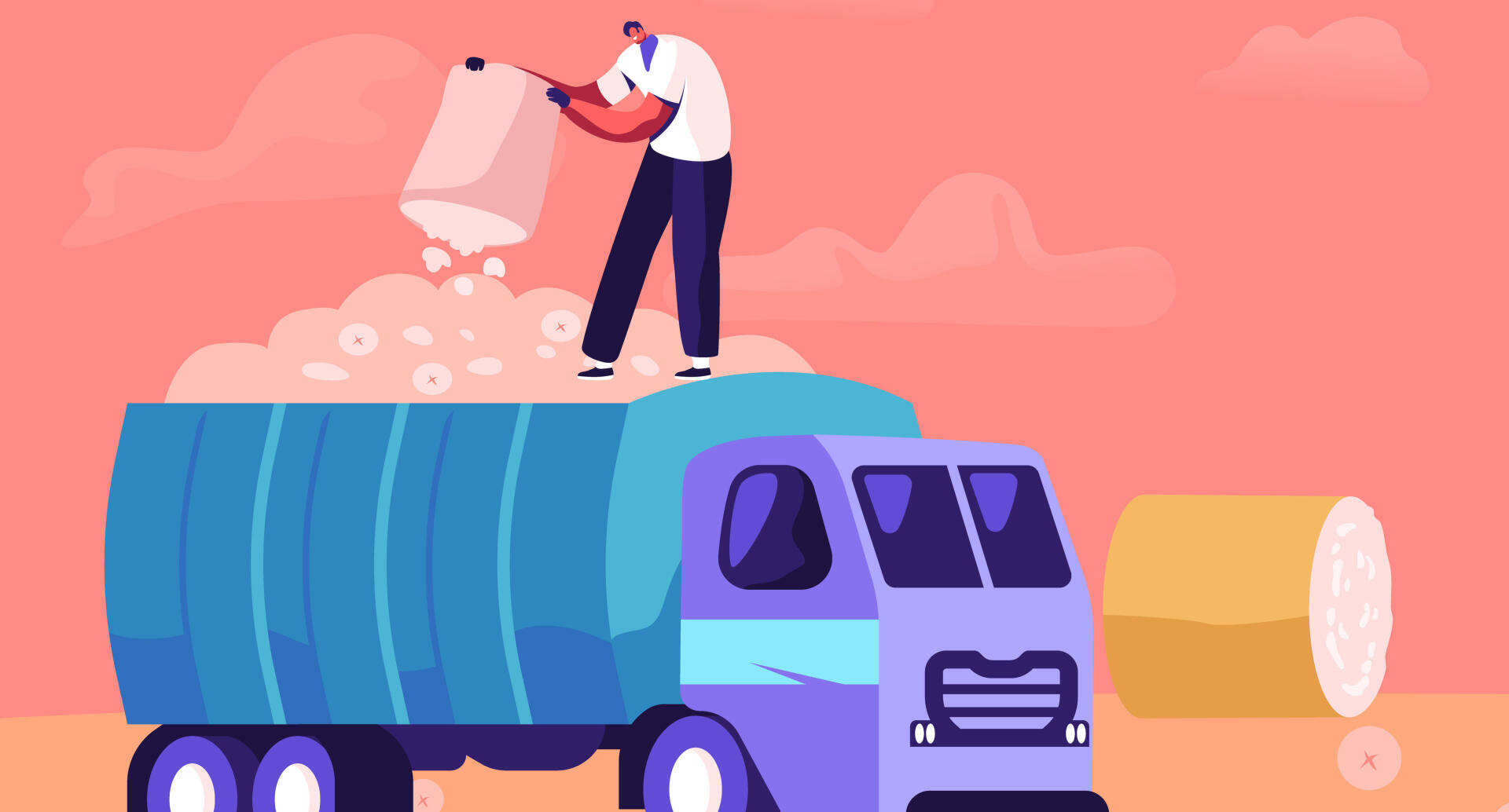 Illustration d'un homme jetant du coton dans un camion