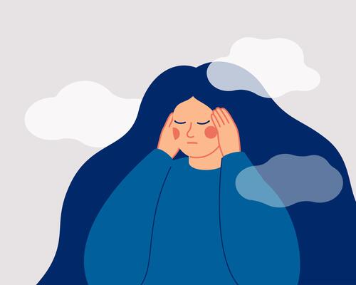 Illustration d'une fille ayant la tête dans les nuages