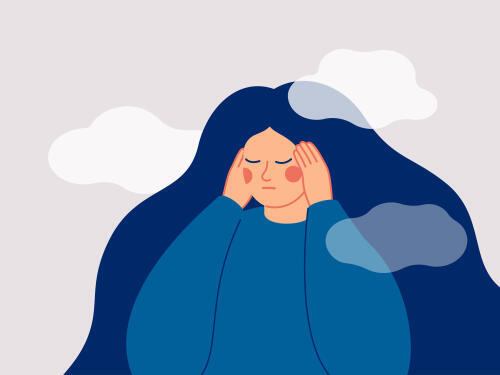 Illustration d'une fille ayant la tête dans les nuages