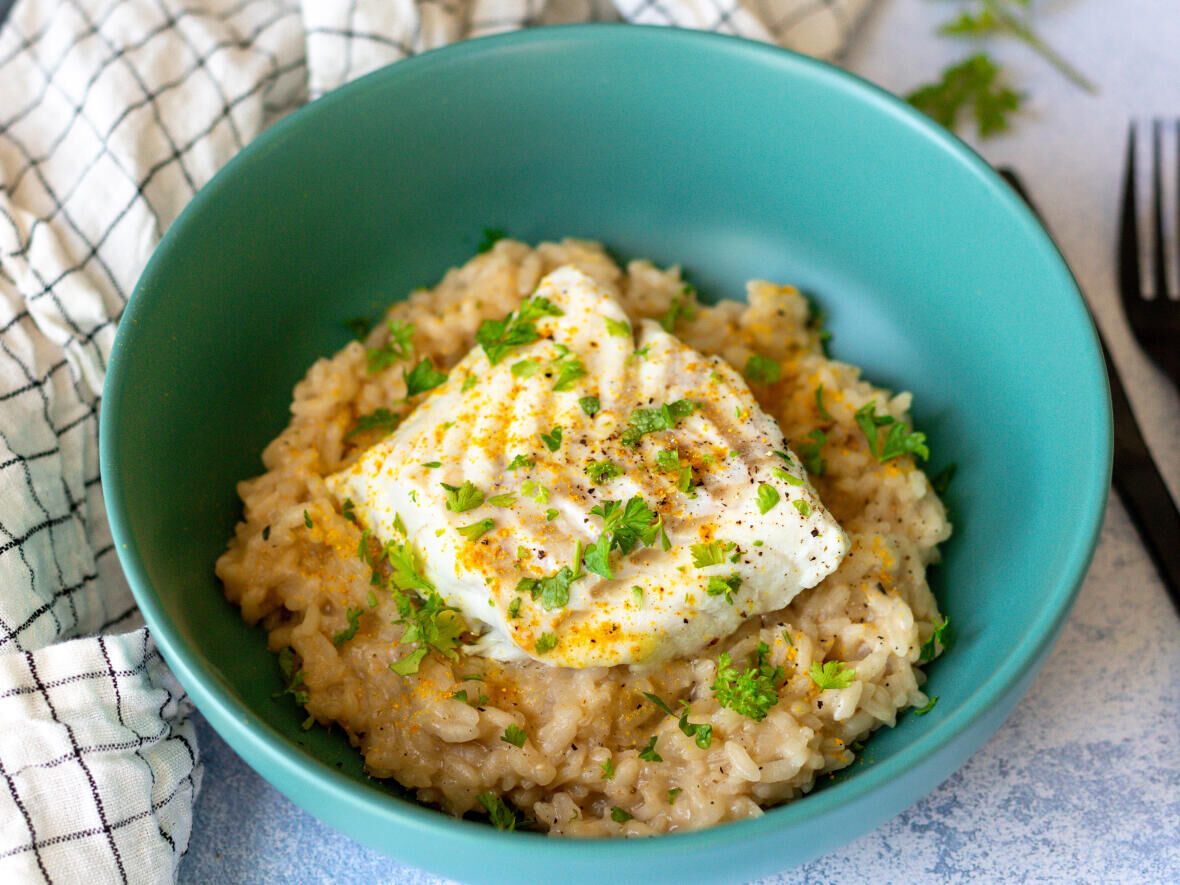 Recette healthy : risotto au curcuma et cabillaud