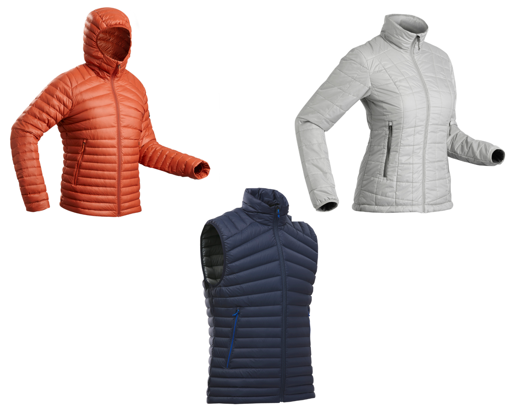 Padded jackets with or without hoods, with or without sleeves