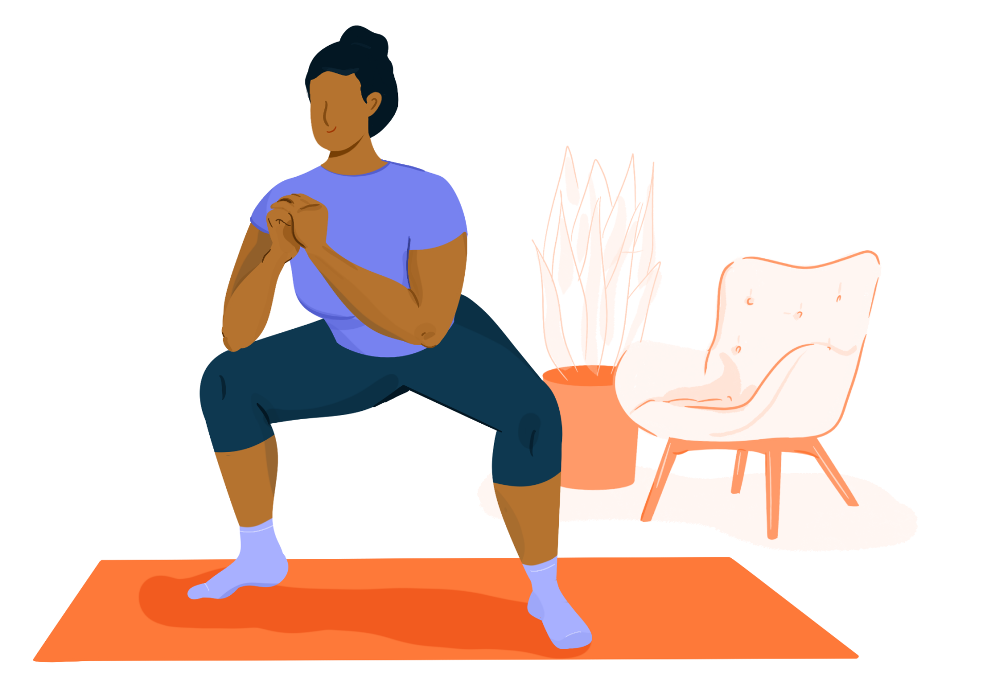 En illustration som avbildar en kvinna som gör breda squats