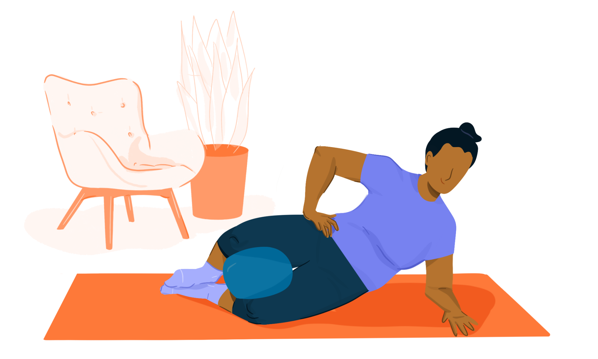 En illustration på en kvinna som gör liggande adduktion med en boll