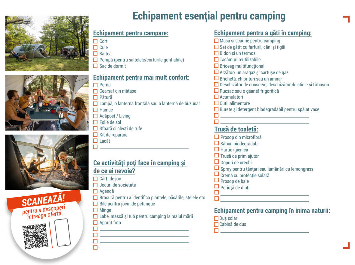 Checklist pentru echipamentul de camping