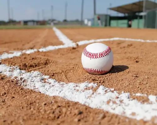 Piłka baseballowa leżąca na boisku do baseballa