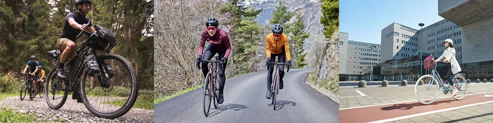 montaggio di immagini di persone in bici in diversi ambienti