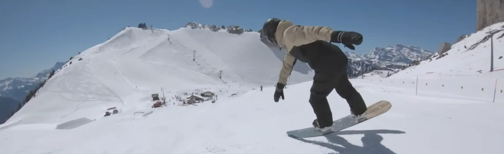 Man snowboarding in snow