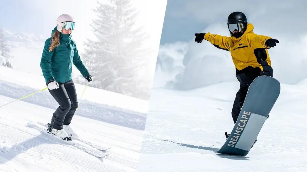 A skier and snowboarder wearing Wedze clothing and gear