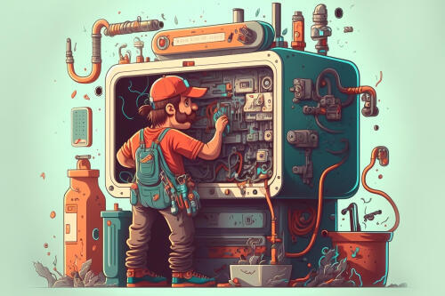 Illustration d'un homme réparant une machine