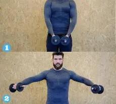 Man doing side raises with dumbells