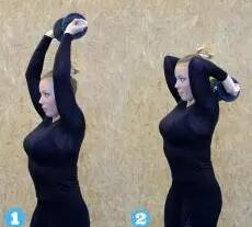 Woman doing dumbell tricep extension