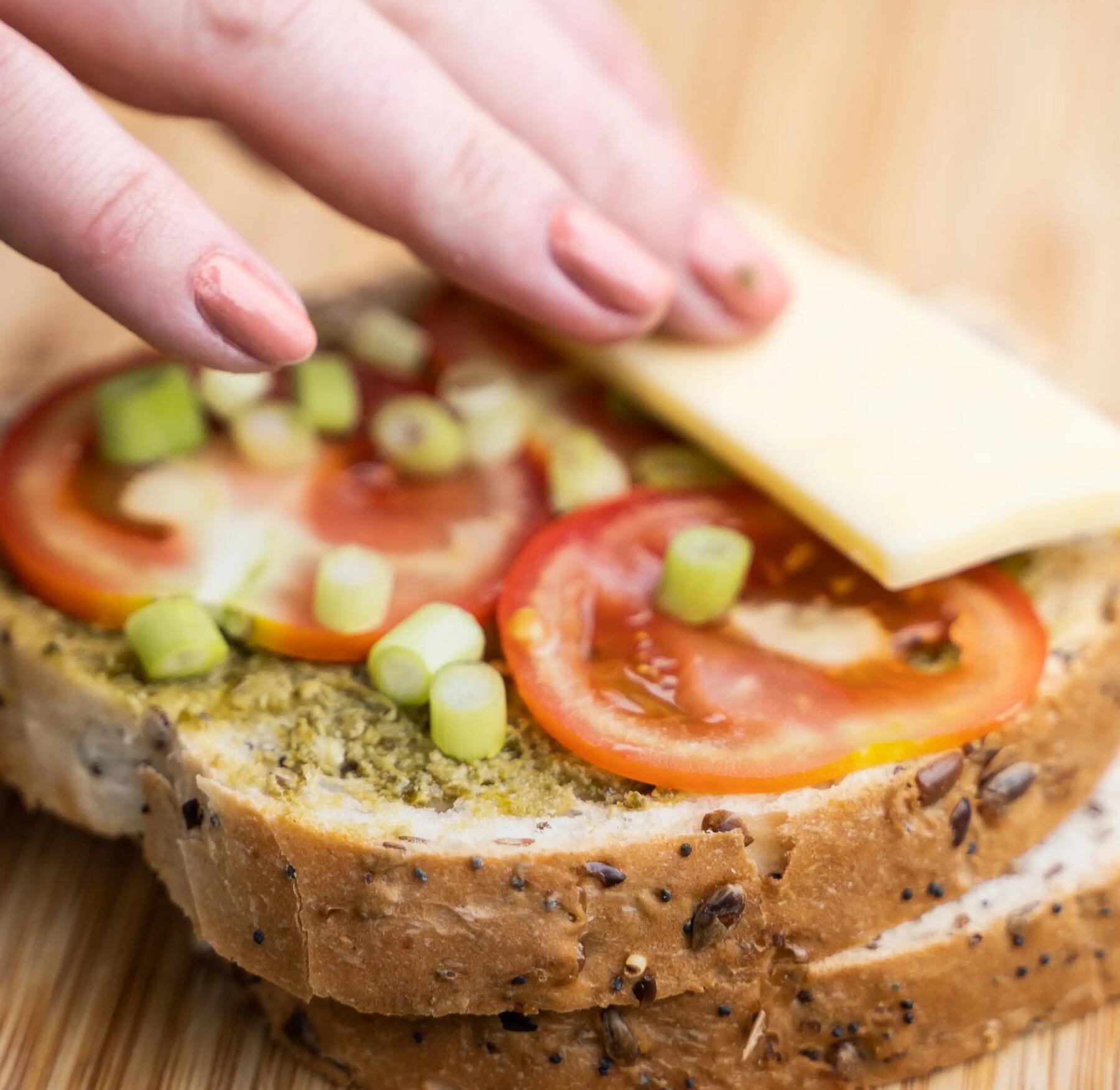 All of the ingredients on the toast