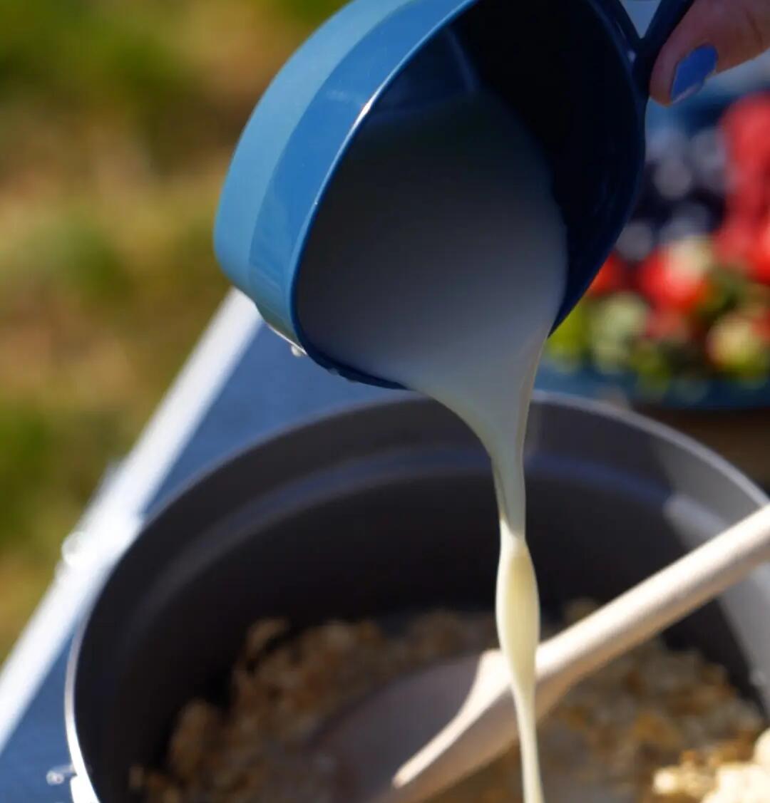 Add oat and milk to pan